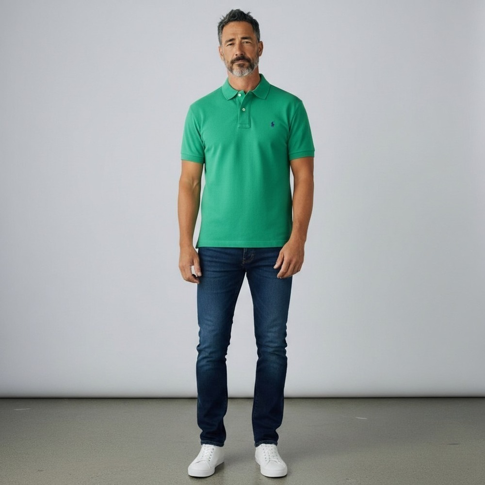 Polo Ralph Lauren Mens Green Cotton Mesh Pique Short Sleeve Polo Shirt preppy L